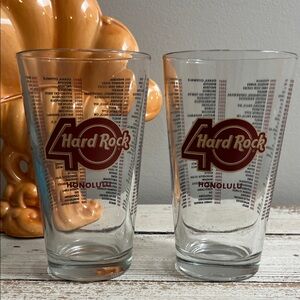 Honolulu Hard Rock Cafe 40th Anniversary Glass Set - Red and Clear